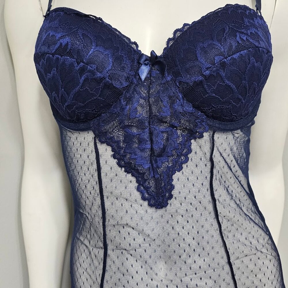 Sheer Lace Blue Babydoll Lingerie Set - Picture 3 of 8